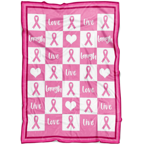 Love Love Laugh Pink Ribbon Fleece Blanket