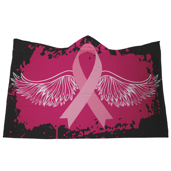 Pink Ribbon Angel Wings Hooded Blanket