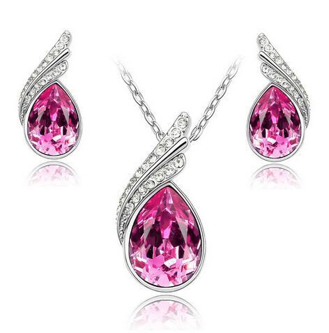 Stunning Breast Cancer Awareness Pink Drop Earrings and Necklace Set