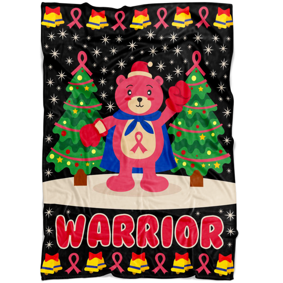 Christmas Bear Pink Ribbon Warrior Blanket