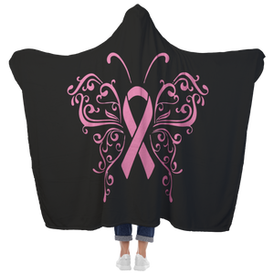 Butterfly Pink Ribbon Hooded Blanket