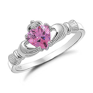 Sterling Silver Pink Claddagh Breast Cancer Ring