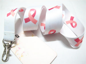 Pink Ribbon Breast Cancer Awareness Lanyard - black or white