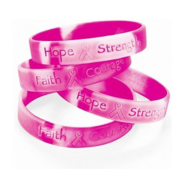 Hope Strength Faith Courage Pink Silicone Bracelets