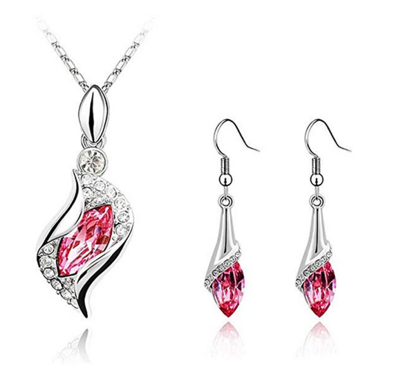 Gorgeous Breast Cancer Awareness Pink Crystal Earrings and Necklace Set