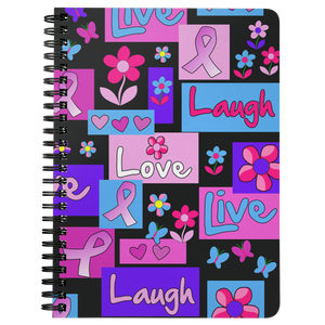 Trendy Live Love Laugh Pink Ribbon Spiralbound Notebook Journal