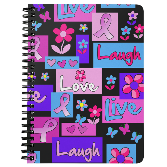 Trendy Live Love Laugh Pink Ribbon Spiralbound Notebook Journal