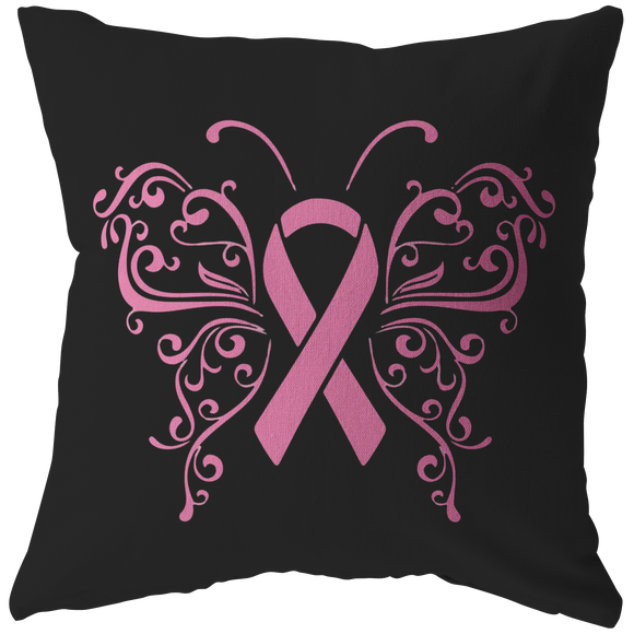 Butterfly Pink Ribbon Pillow