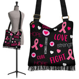 Love Strength Hope Breast Cancer Awareness Crossbody Boho Handbag