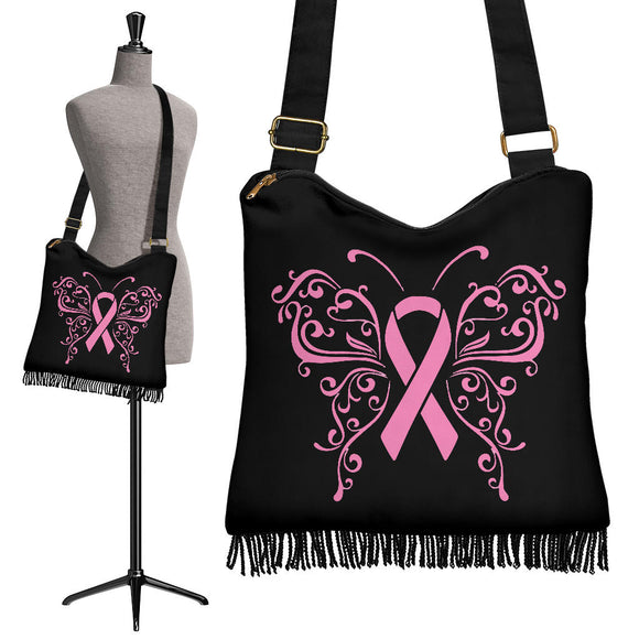 Butterfly Pink Ribbon Crossbody Boho Handbag