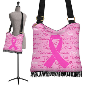 Breast Cancer Awareness Words Crossbody Boho Handbag