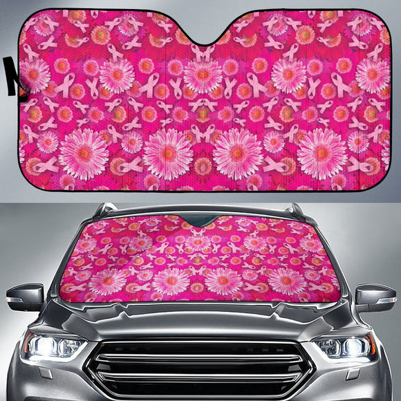 Pink Ribbons and Flowers Vehicle Car Sun Shades