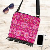 Pink Ribbons and Flowers Crossbody Boho Handbag