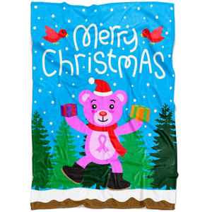Christmas Bear Pink Ribbon Gift Blanket