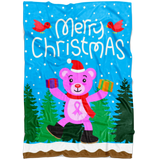 Christmas Bear Pink Ribbon Gift Blanket