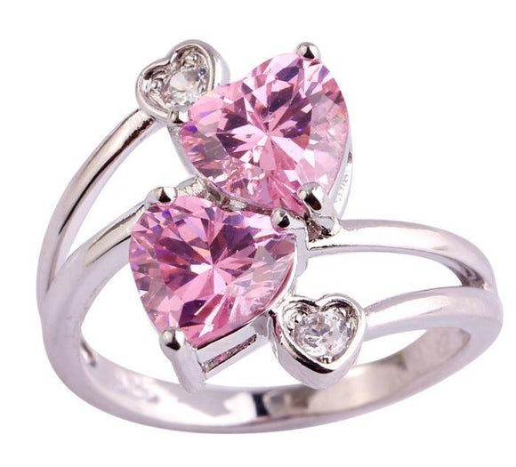 Double Heart Pink Breast Cancer Ring