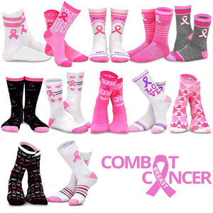 Lovely Pink Ribbon Breast Cancer Awareness Socks (12-pack)
