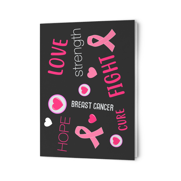 Love Strength Hope Breast Cancer Awareness Pink Ribbons Folded Set of Greeting Cards